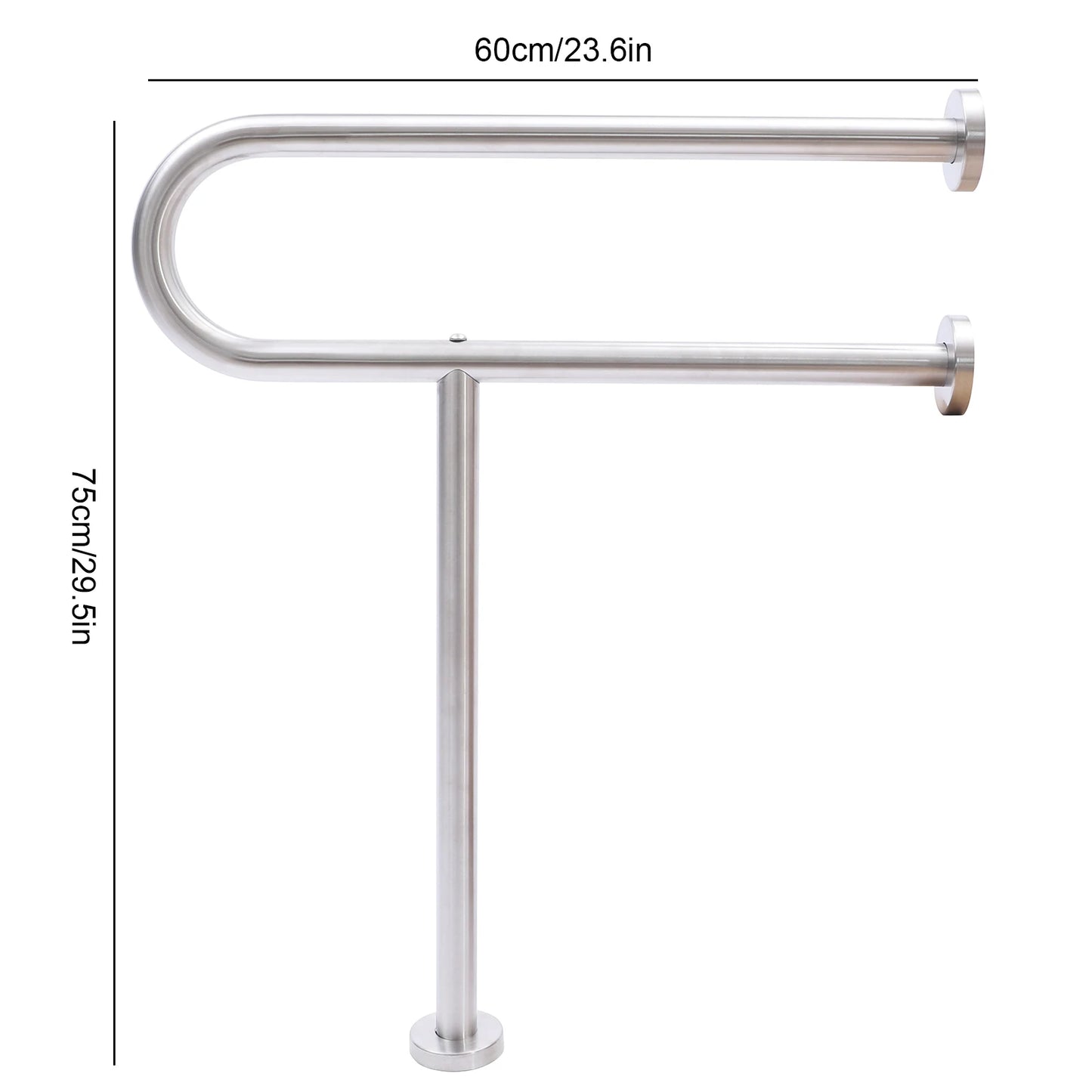 Toilet Safety Grab Bar with Floor Support – 75kg Capacity, Stainless Steel Rail (Wall Mounted, U.S. Shipping)