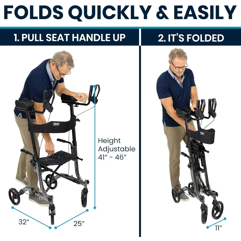 Upright Walker with Seat, for Seniors, Women - Stand Up Rollator, Arm Rests, Heavy Duty