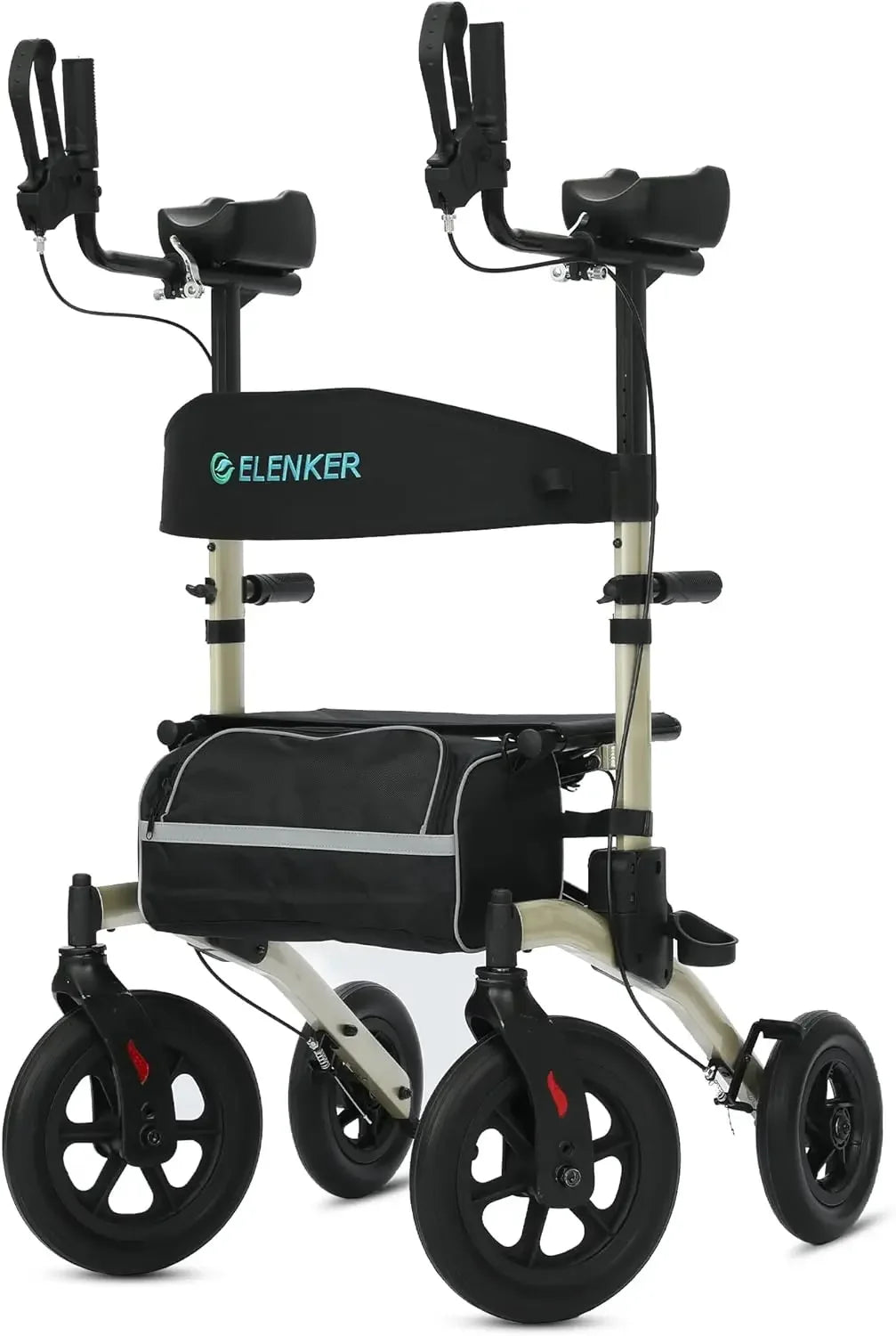 ELENKER All-Terrain Upright Walker with Seat – Posture Assist Rollator for Seniors.