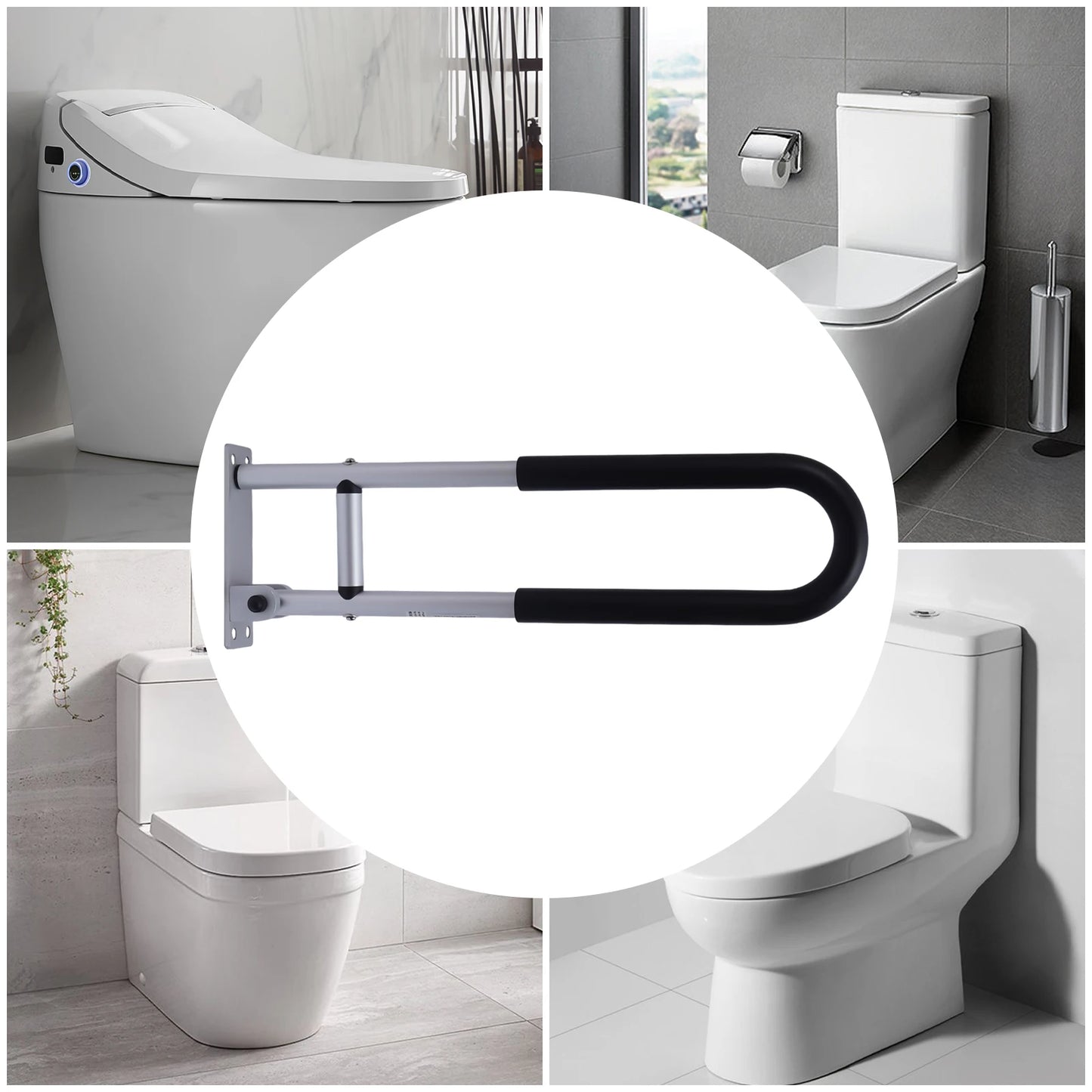 Toilet Grab Bar with Wall Mount – Non-Slip Aluminum Safety Rail for Bathroom & Toilet (Ships from U.S.)