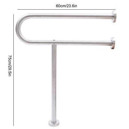 Toilet Safety Grab Bar with Floor Support – 75kg Capacity, Stainless Steel Rail (Wall Mounted, U.S. Shipping)