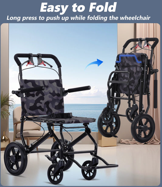 Adult Lightweight Folding Manual Wheelchair – Portable, Self-Propelled, 250 lb Capacity