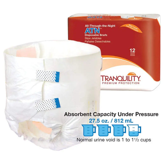 Tranquility ATN Adult Diapers – XL (60 Count), Overnight Protection with Refastenable Tabs