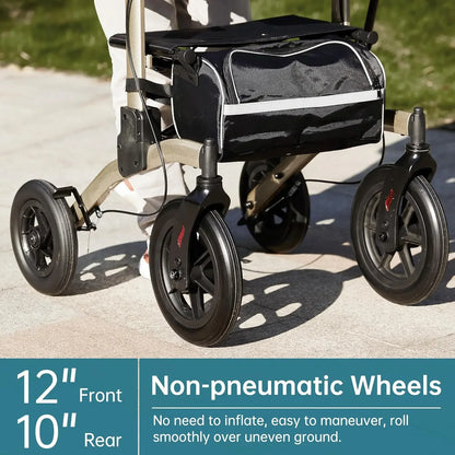 ELENKER All-Terrain Upright Walker with Seat – Posture Assist Rollator for Seniors.
