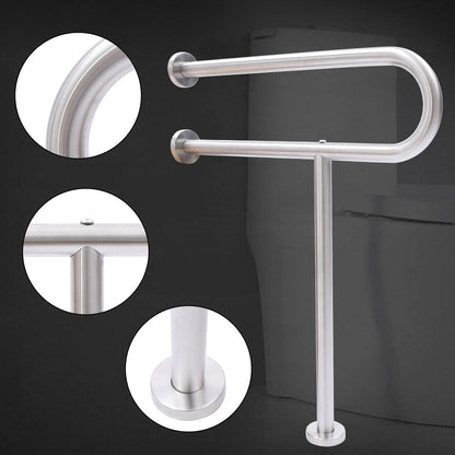Toilet Safety Grab Bar with Floor Support – 75kg Capacity, Stainless Steel Rail (Wall Mounted, U.S. Shipping)