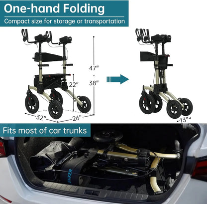 ELENKER All-Terrain Upright Walker with Seat – Posture Assist Rollator for Seniors.