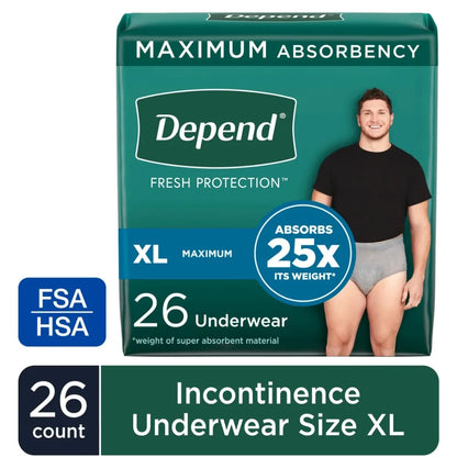 Depend Fresh Protection Incontinence Underwear – XL, 26 Count (Maximum Absorbency, Unisex)