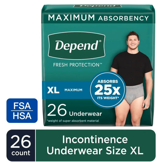 Depend Fresh Protection Incontinence Underwear – XL, 26 Count (Maximum Absorbency, Unisex)