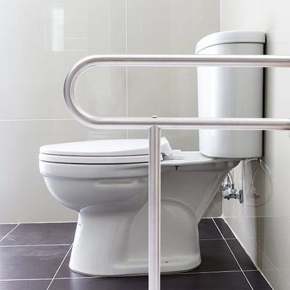 Toilet Safety Grab Bar with Floor Support – 75kg Capacity, Stainless Steel Rail (Wall Mounted, U.S. Shipping)