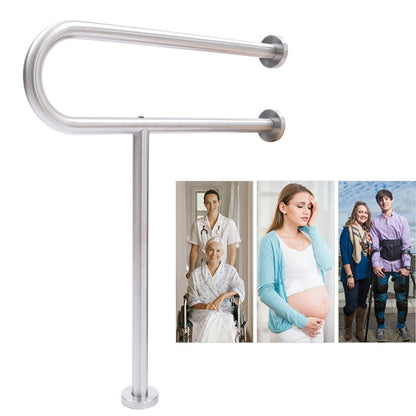 Toilet Safety Grab Bar with Floor Support – 75kg Capacity, Stainless Steel Rail (Wall Mounted, U.S. Shipping)