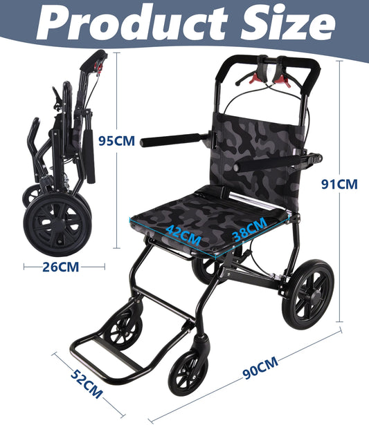Adult Lightweight Folding Manual Wheelchair – Portable, Self-Propelled, 250 lb Capacity