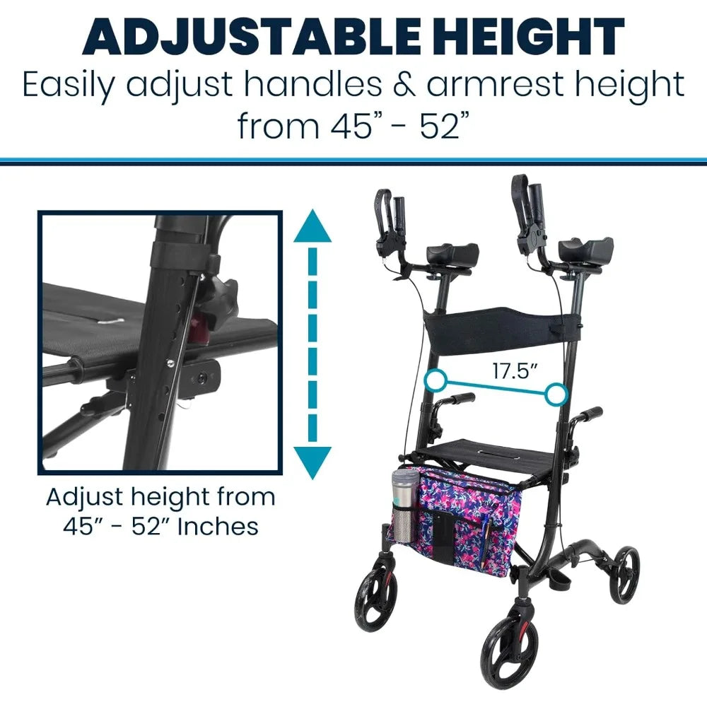 Upright Walker with Seat, for Seniors, Women - Stand Up Rollator, Arm Rests, Heavy Duty