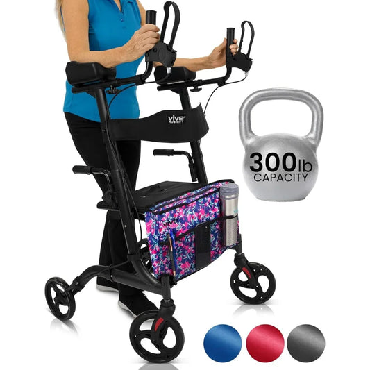 Upright Walker with Seat, for Seniors, Women - Stand Up Rollator, Arm Rests, Heavy Duty